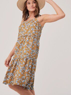 Sleeveless Mustard Floral Tiered Dress